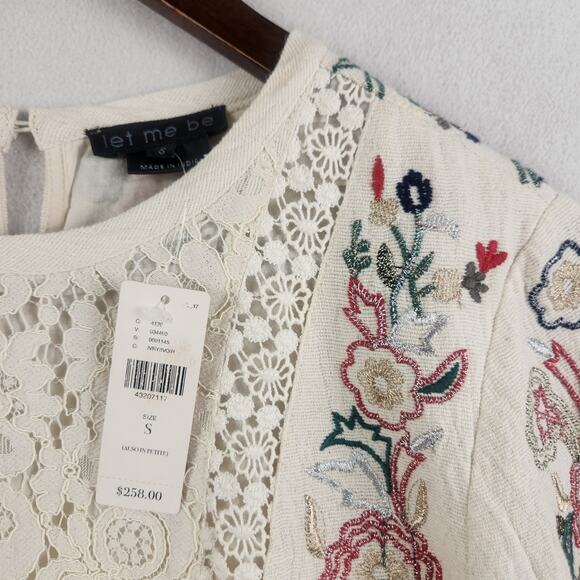 Anthropologie Let Me Be Victoria WMNS Lace Embroidered Mini Dress S Ivory NWT - Picture 4 of 16